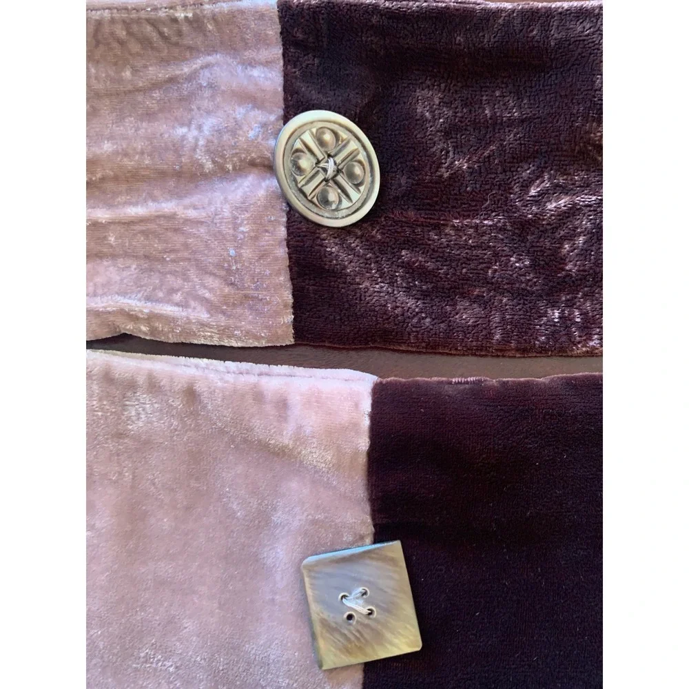 Vintage Two Tone Velvet Scarf Brown Tan Button Detail Accessory